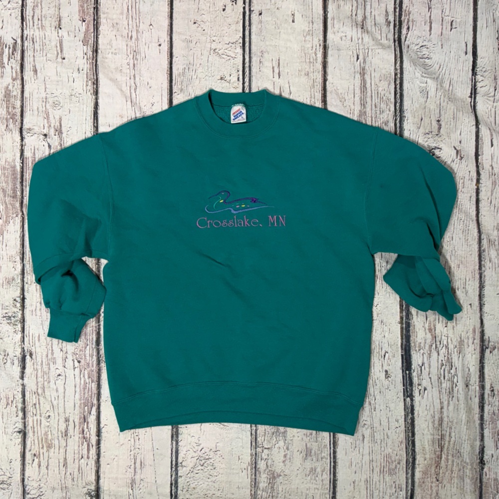 Vintage Crosslake Minnesota Jerzees Teal Super Sweatshirt Crewneck
